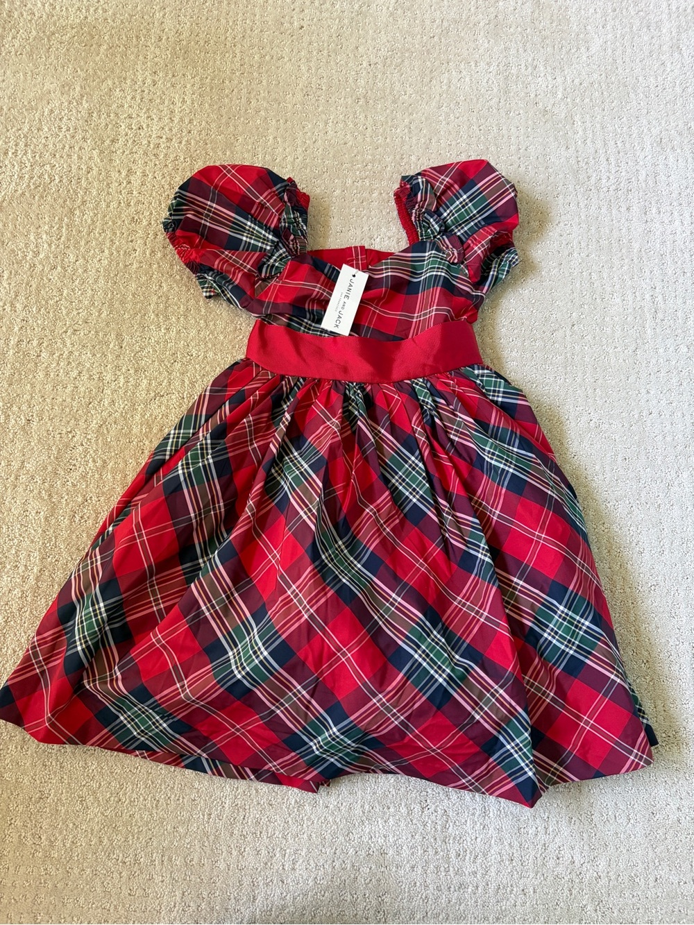 Janie and Jack NWT Red Plaid Holiday Dress with Red Bow Size 5